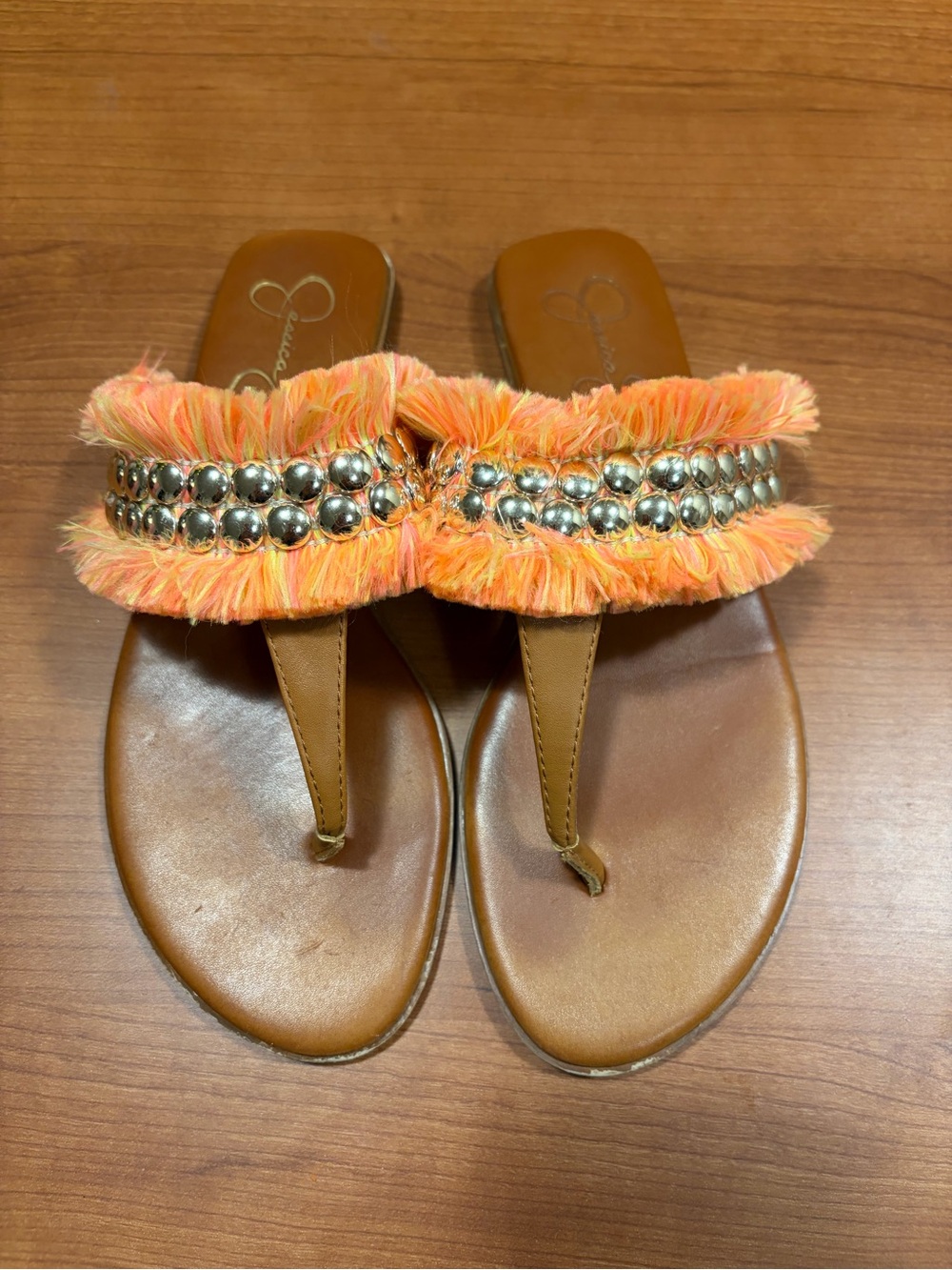 Jessica Simpson Orange Fringe Beaded Thong Sandals